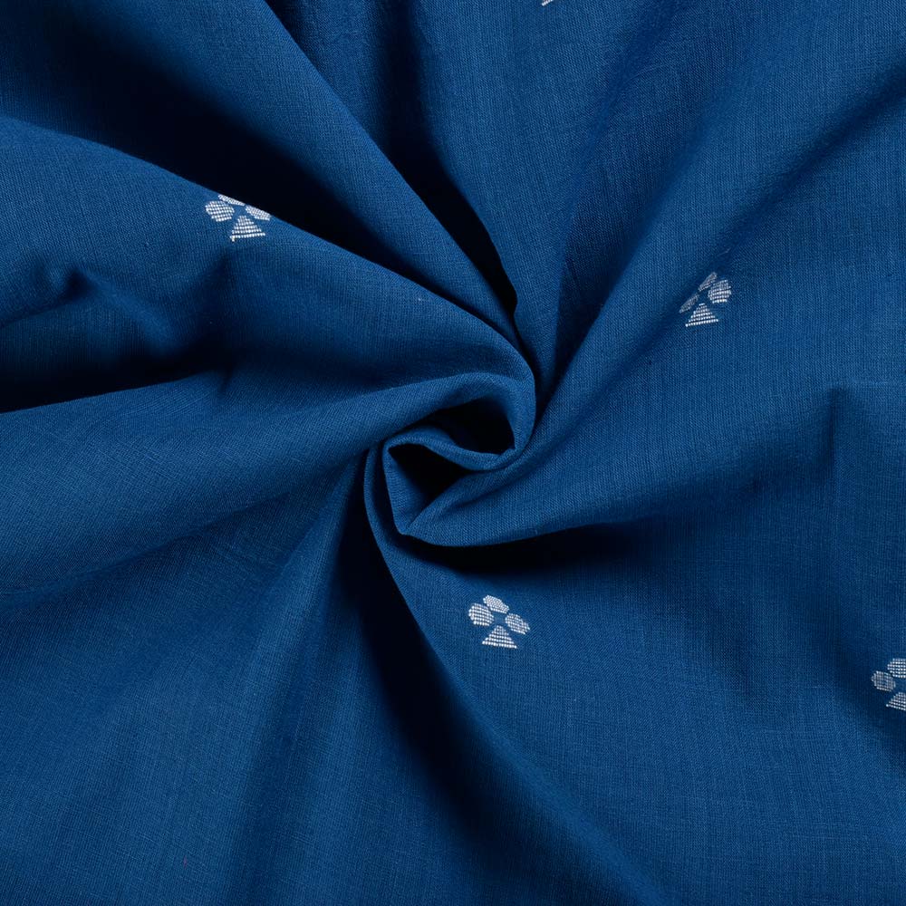 Geometric Blue Jamdani Pure Cotton 64 GSM Handwoven Fabric 245