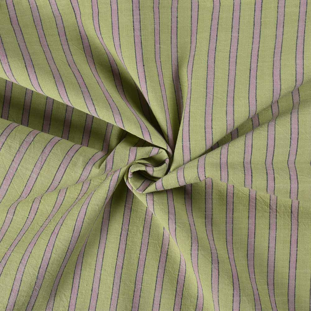 Stripe Green Pink Pure Cotton 95 GSM Handwoven Fabric