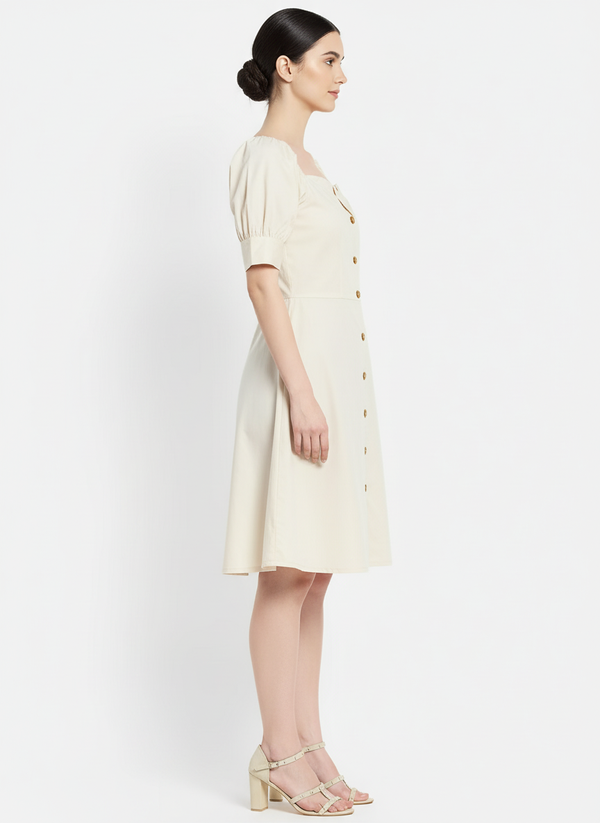 Gathered Sleeves A-Line Dress