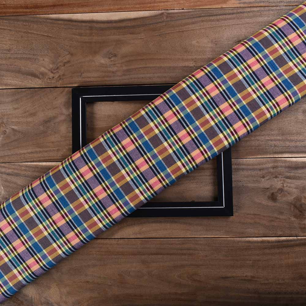 Check Multicolor Pure Cotton 100 GSM Handwoven Fabric 560