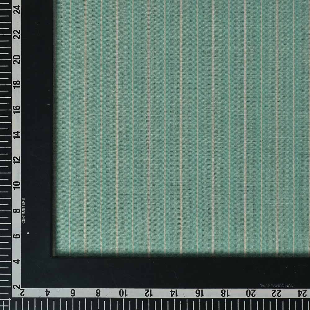 STRIPE GREEN CREAM PURE COTTON 110 GSM HANDWOVEN FABRIC