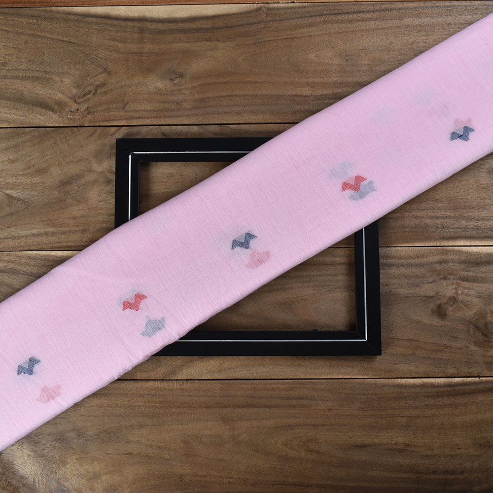 Geometric Pink Jamdani Pure Cotton 55 GSM Handwoven Fabric