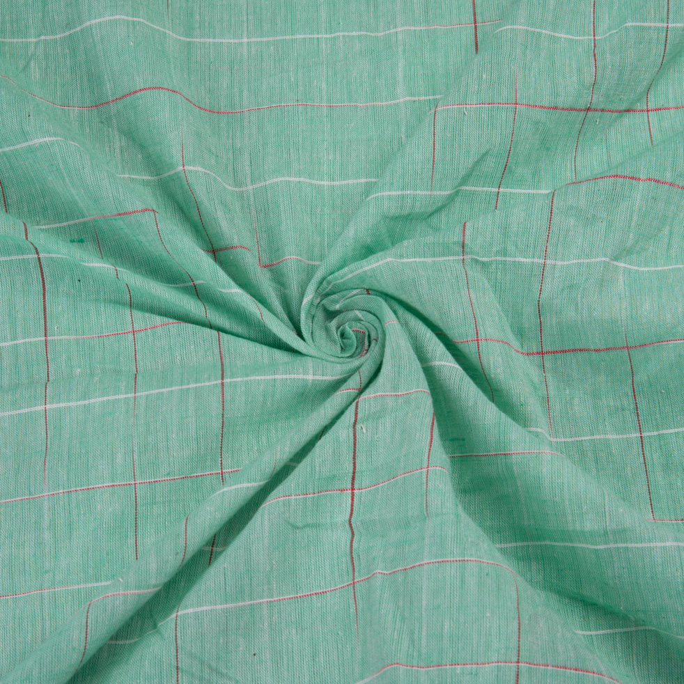 Check Green Yarn Tie Dye 64 GSM Pure Cotton Fabric