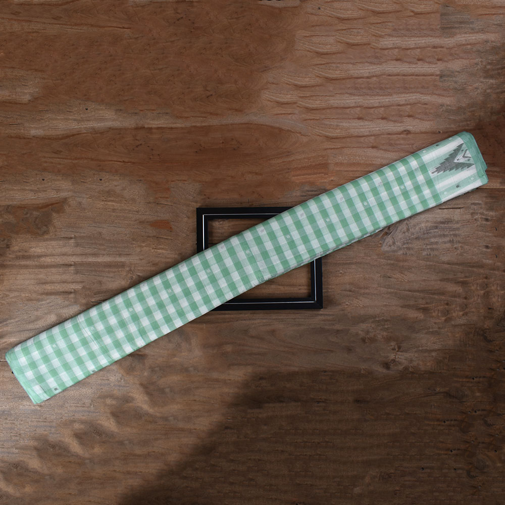 Check Green White Jamdani Pure Cotton 60 GSM Handwoven Fabric
