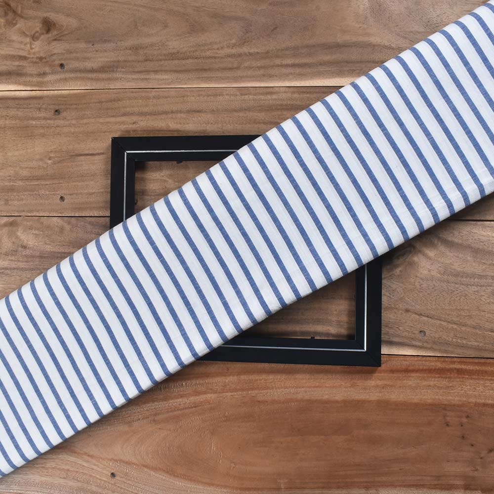 Stripe Blue & White Cotton 90 GSM Handwoven Fabric