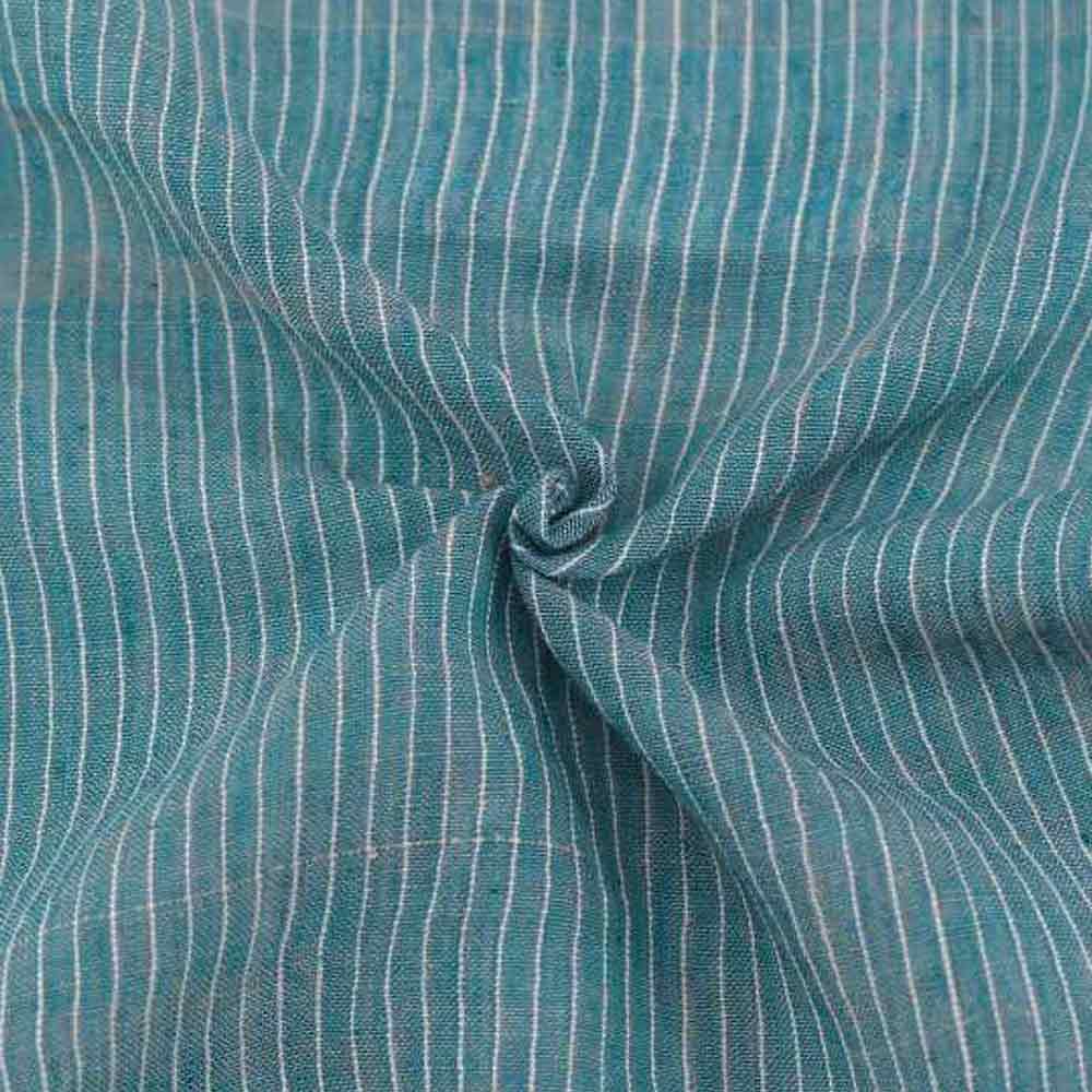 Stripe Teal Pure Cotton 65 GSM Handwoven Fabric