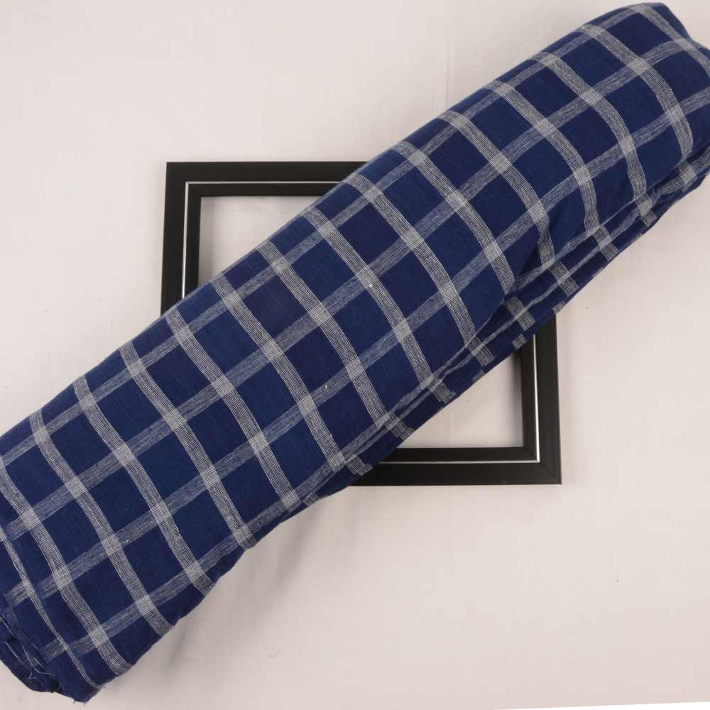 Check Blue & White Pure Cotton 88 GSM Handwoven Fabric 124