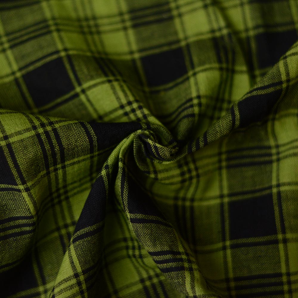 Check Green & Black Pure Cotton 91 GSM Handwoven Fabric