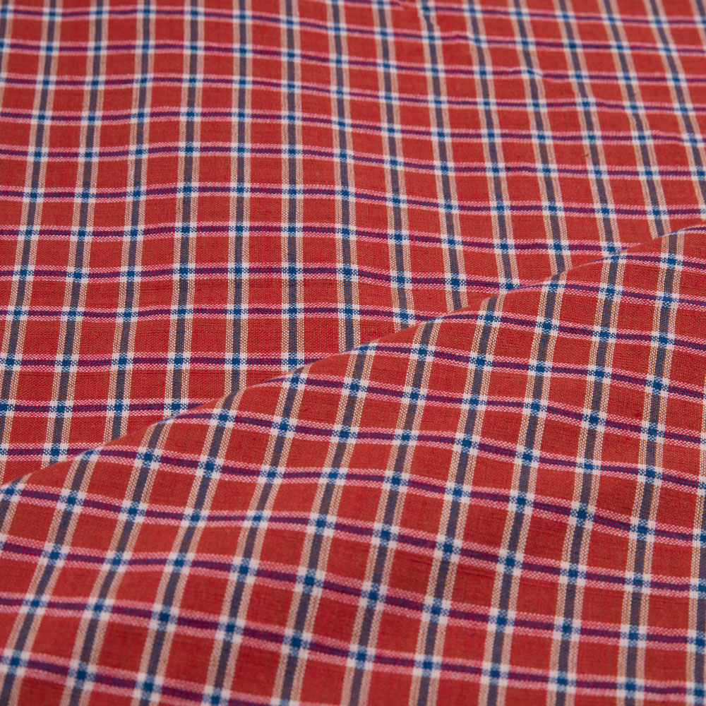 CHECK RED PURE COTTON 86 GSM HANDWOVEN FABRIC 206