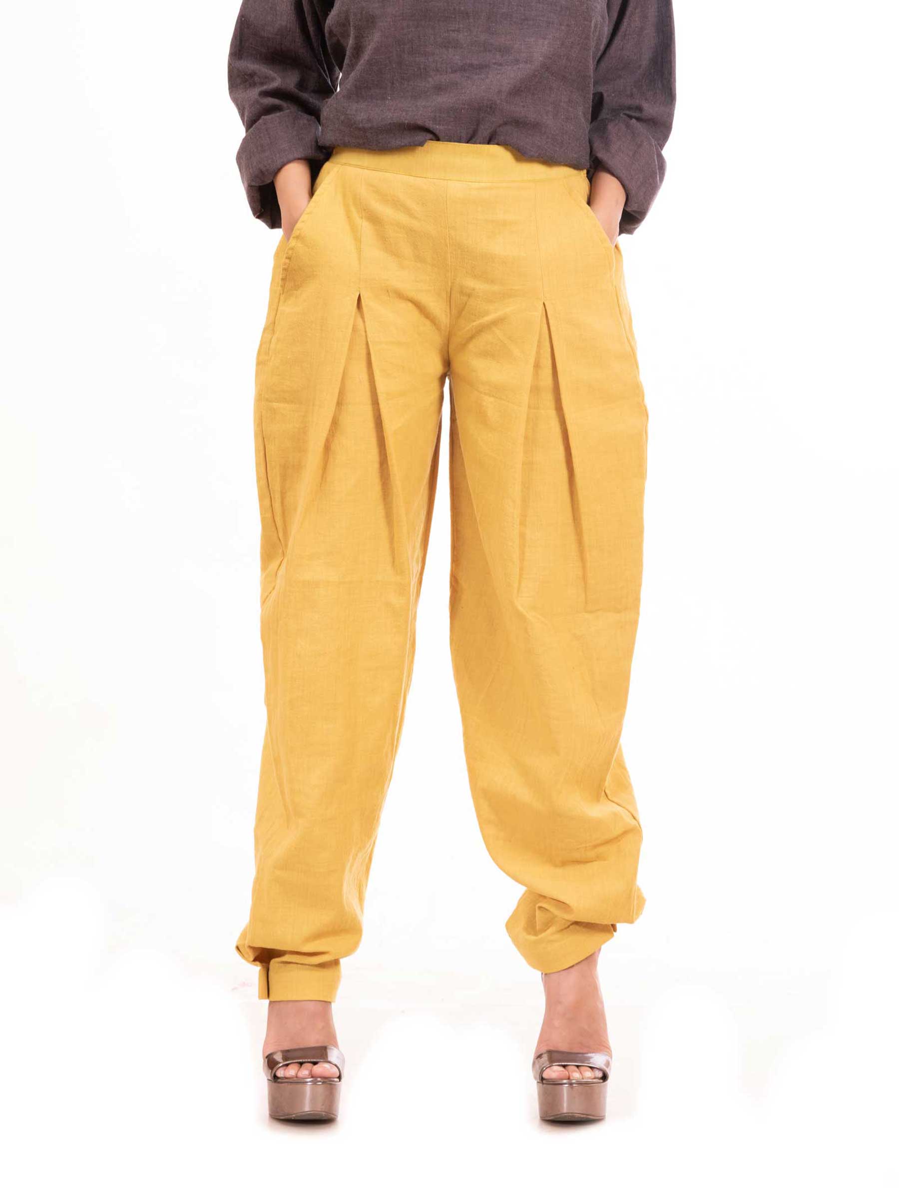 Unisex Pleated Loose Trouser | Mustard