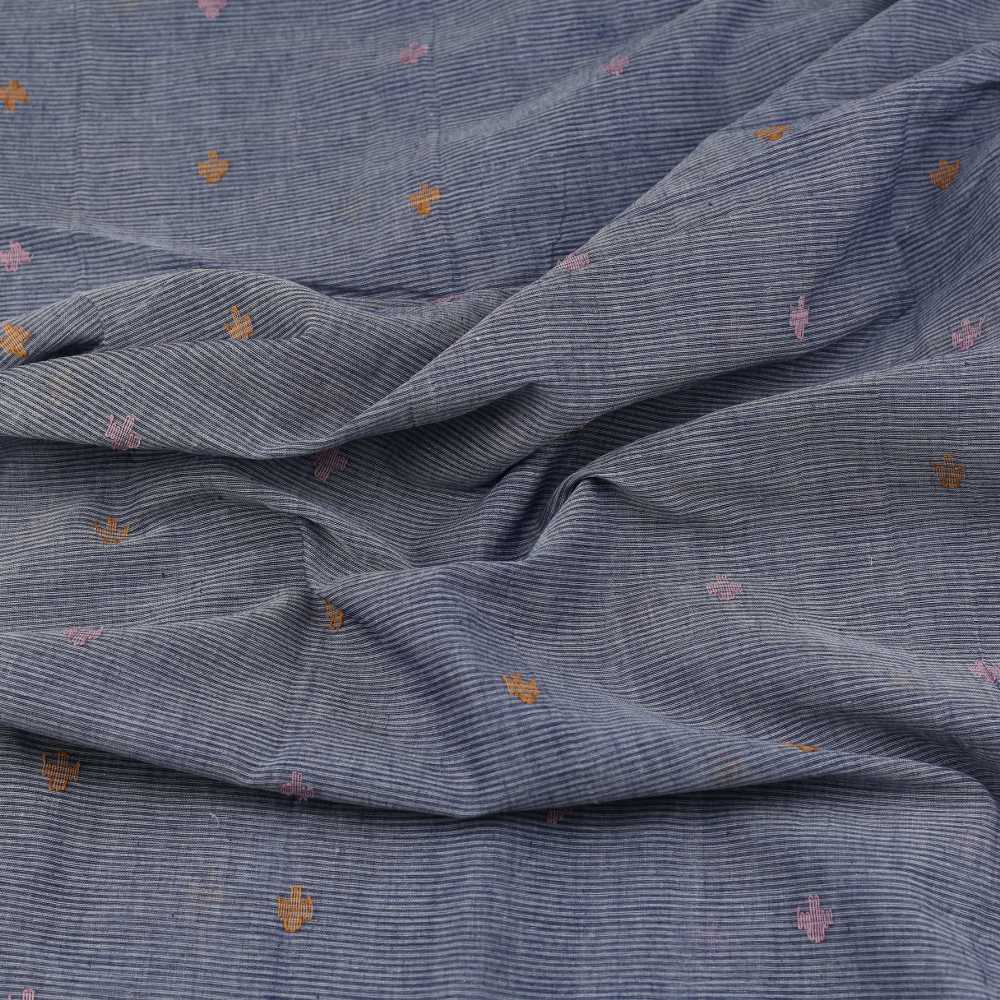 GEOMETRIC STRIPE BLUE JAMDANI PURE COTTON 57 GSM FABRIC