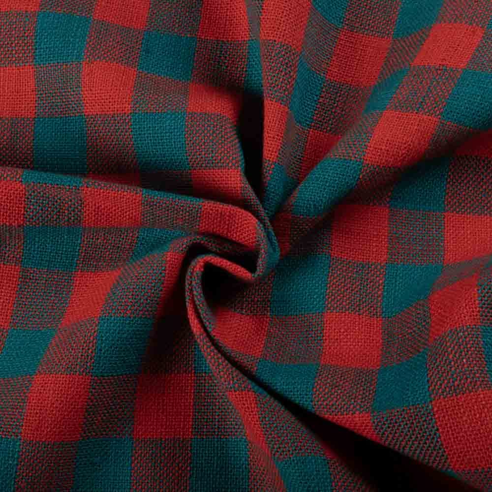 Check Red & Turquoise Khadi 225 GSM Handwoven Fabric