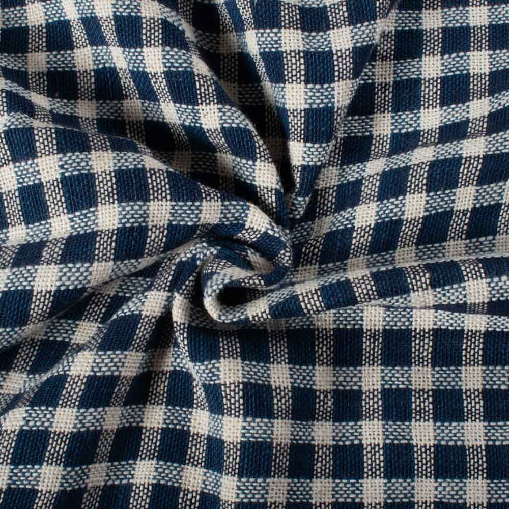 Check Ecru & Navy Pure Cotton 210 GSM Handwoven Fabric