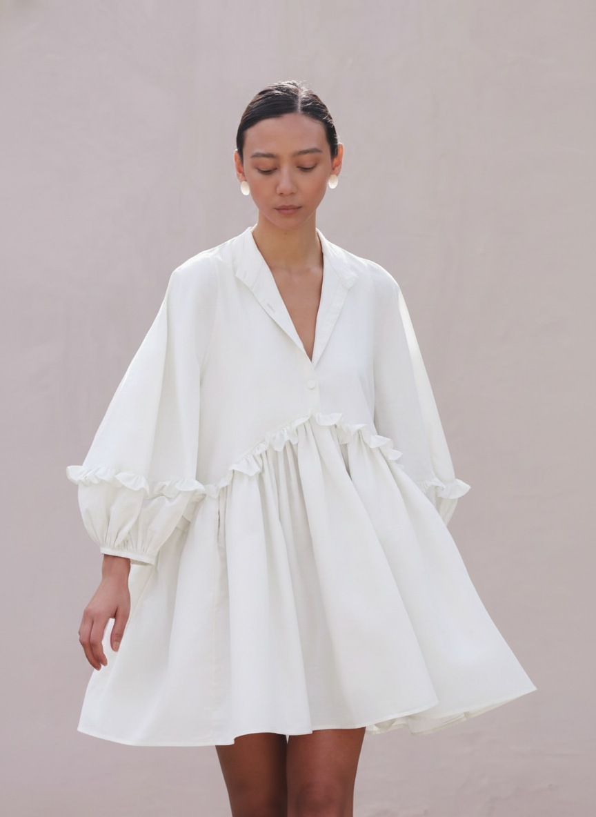 Gathered Dress With Ruffles