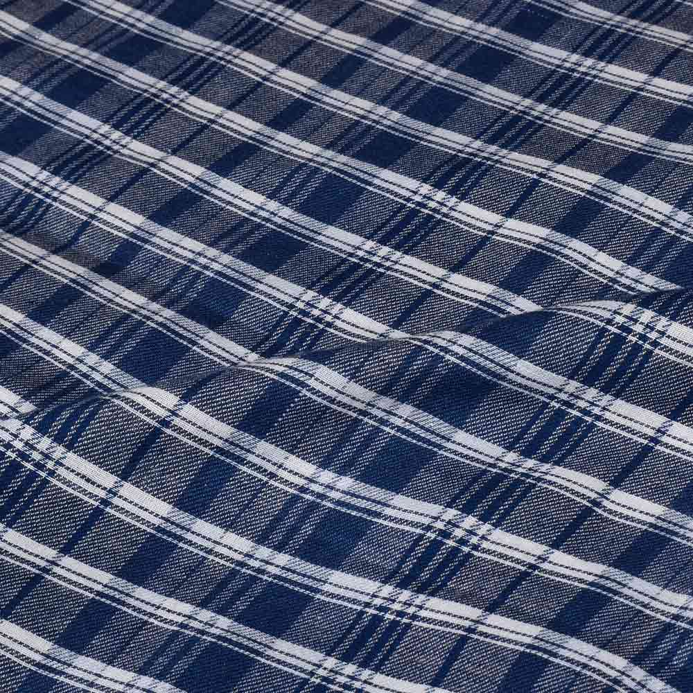 CHECK REVERSIBLE SATIN TWILL BLUE PURE COTTON 100 GSM HANDWOVEN FABRIC 36