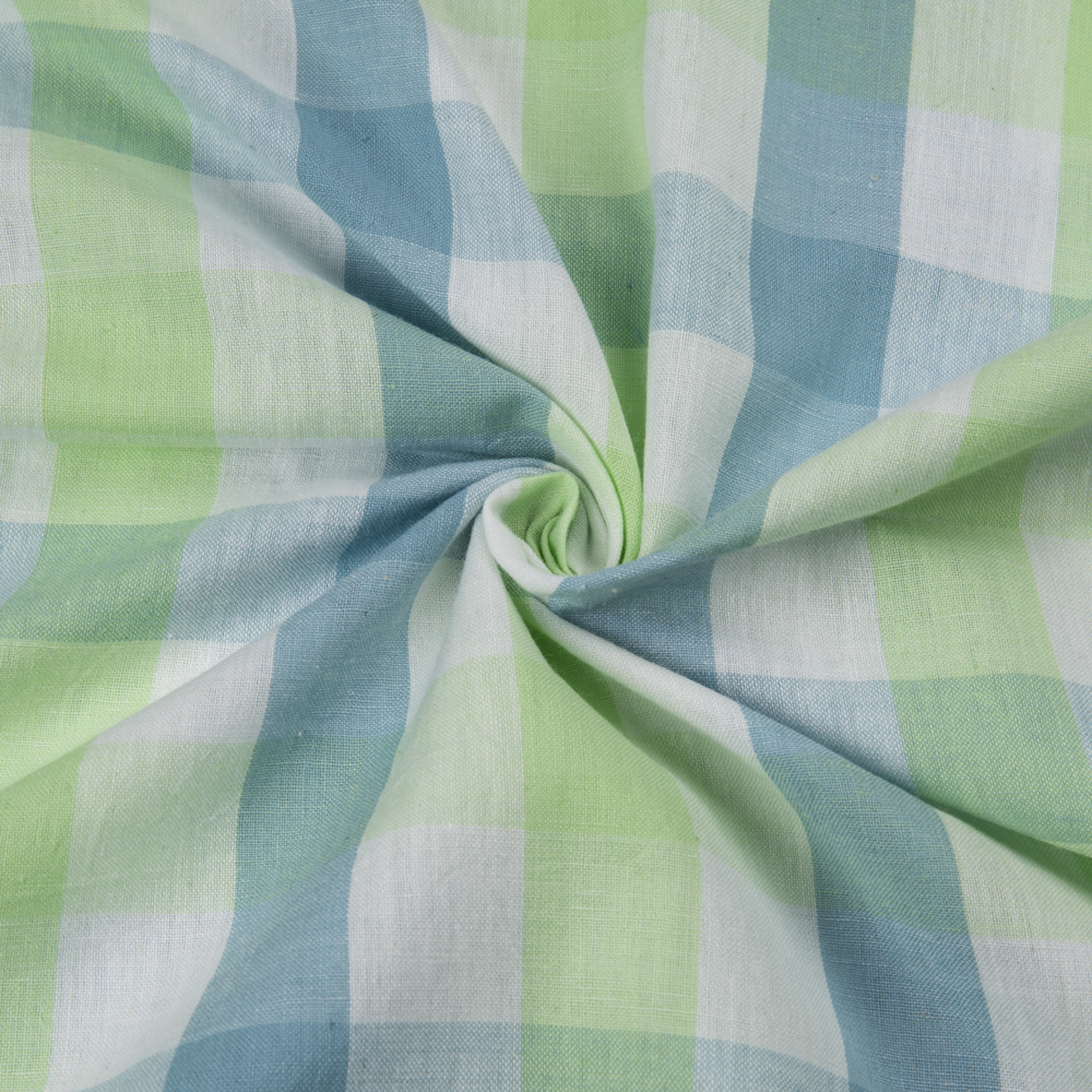 Check Blue & Green Pure Cotton 90 GSM Handwoven Fabric