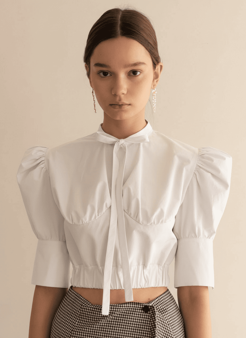 Top Gathered Corset Top With Sleeves
