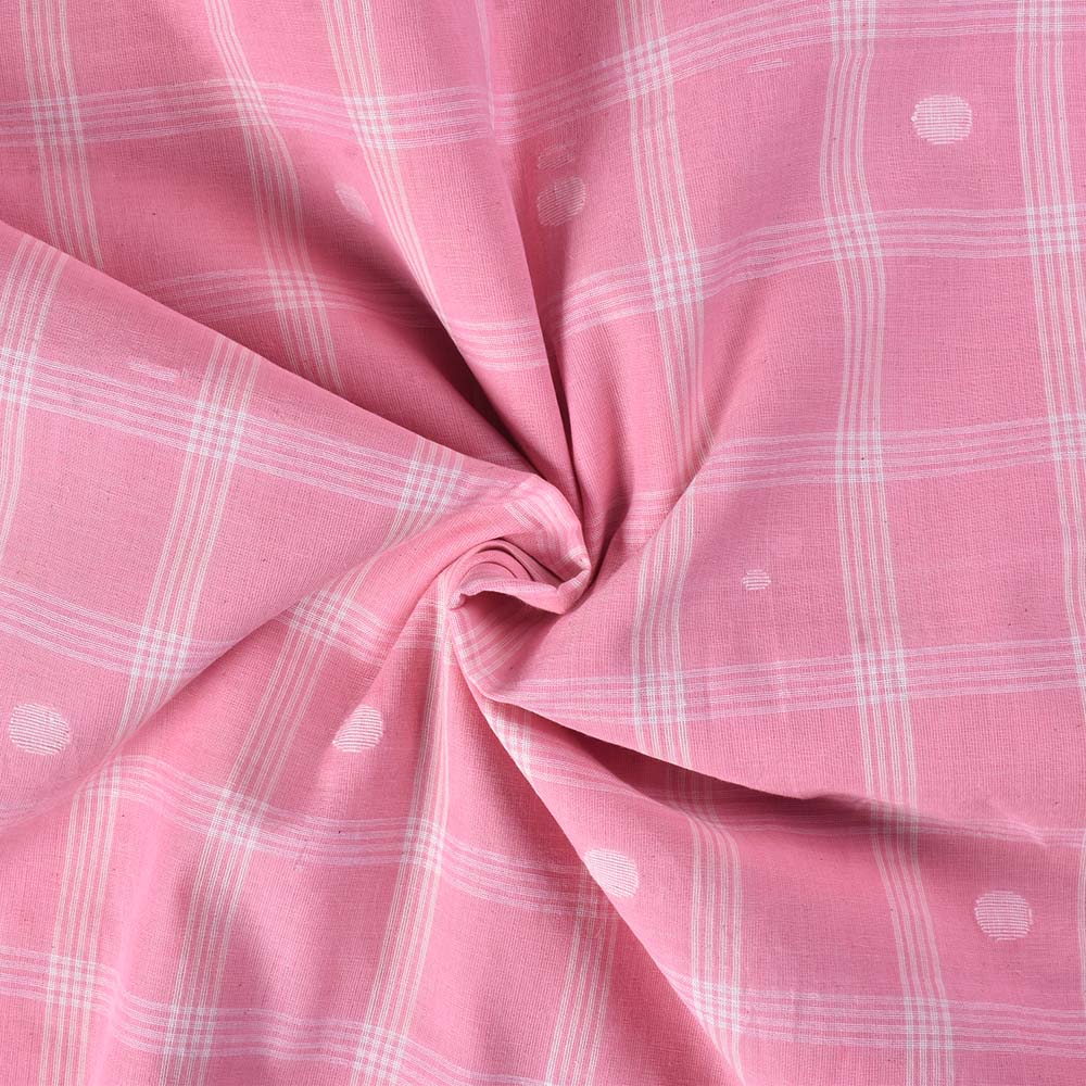 Check Pink Jamdani Pure Cotton 70 GSM Handwoven Fabric