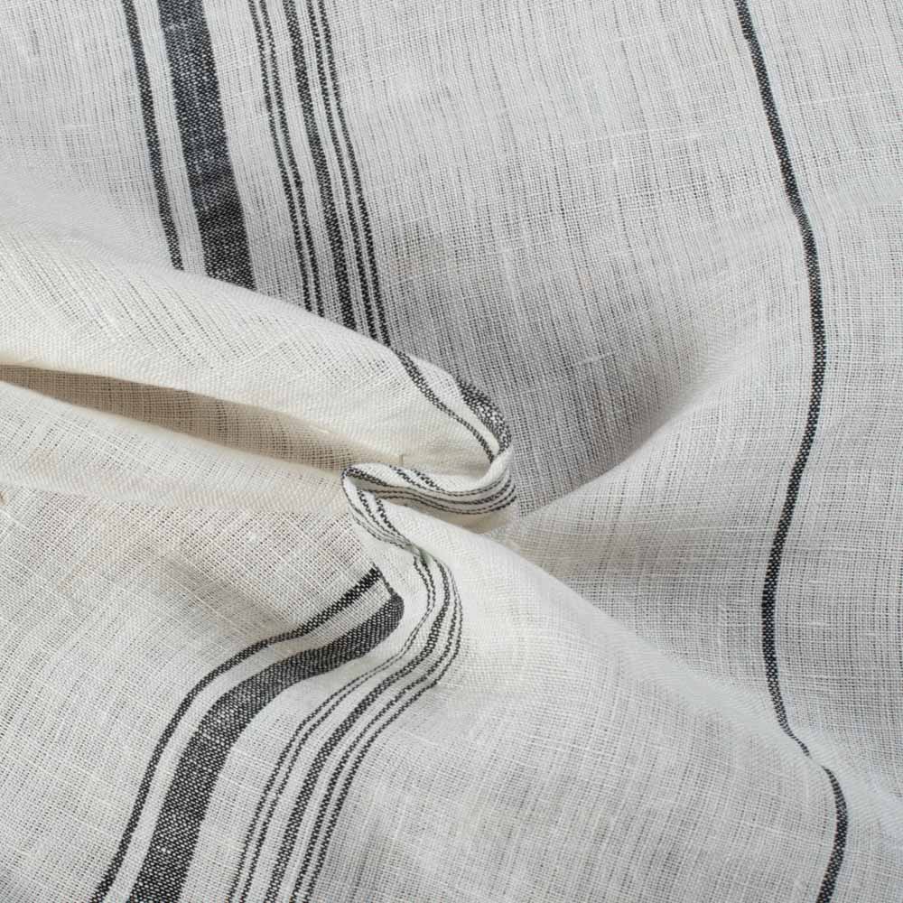 Stripe White Pure Linen 127 GSM Handwoven Fabric