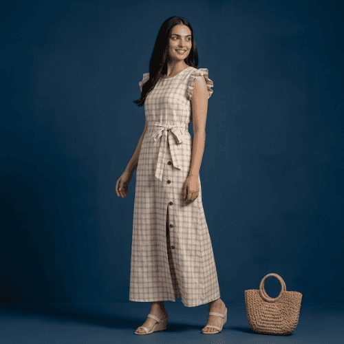 Button Slit full length dress for festive season
