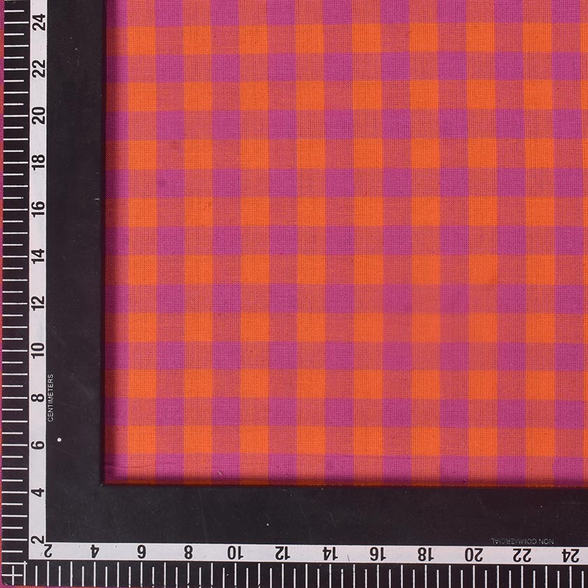 CHECK PINK & ORANGE PURE COTTON 100 GSM HANDWOVEN FABRIC