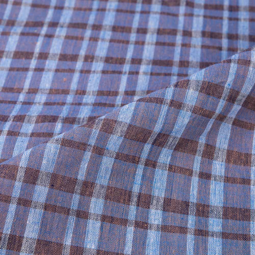 CHECK PURLE, BLUE & BROWN PURE COTTON 92 GSM HANDWOVEN FABRIC