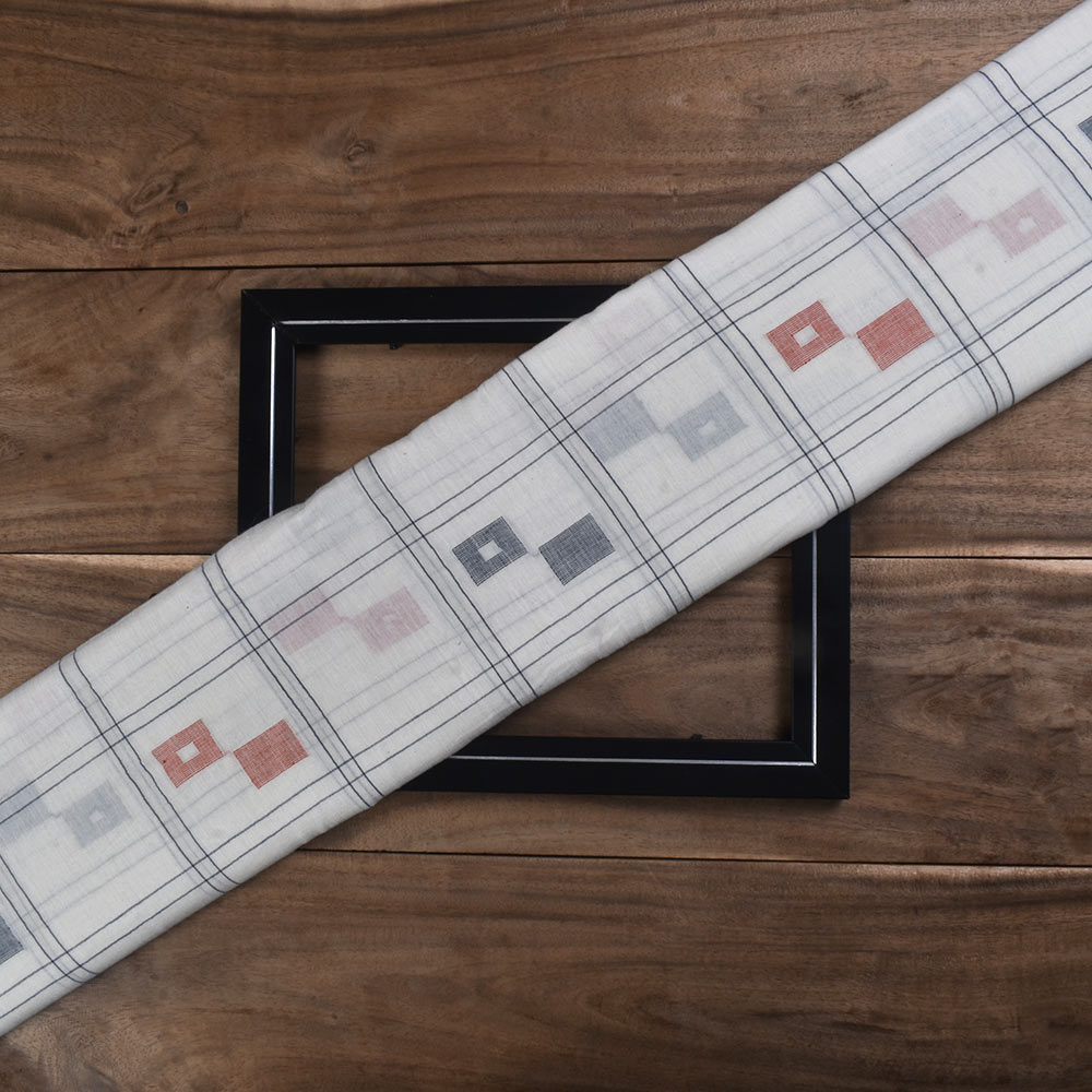 Geometric Check Cream Jamdani Pure Cotton 55 GSM Fabric