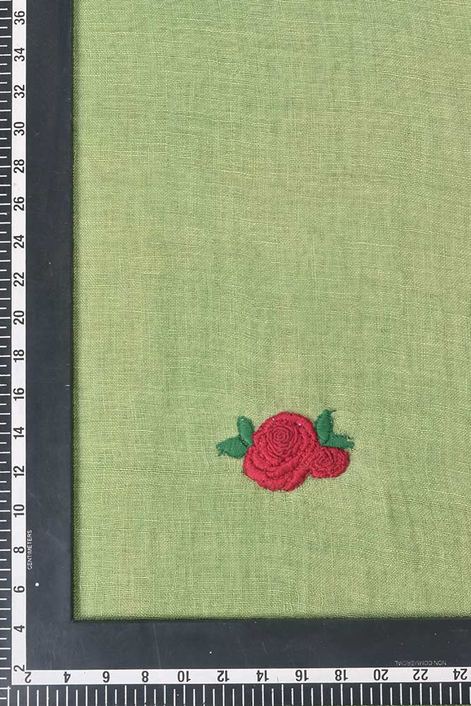 OLIVE GREEN HAND EMBROIDERED LINEN SCARF