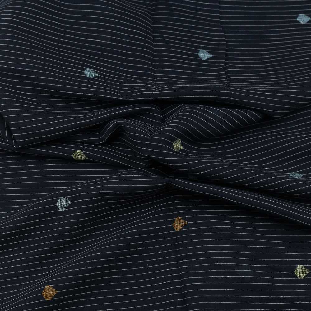 GEOMETRIC STRIPE BLACK JAMDANI PURE COTTON 55 GSM FABRIC