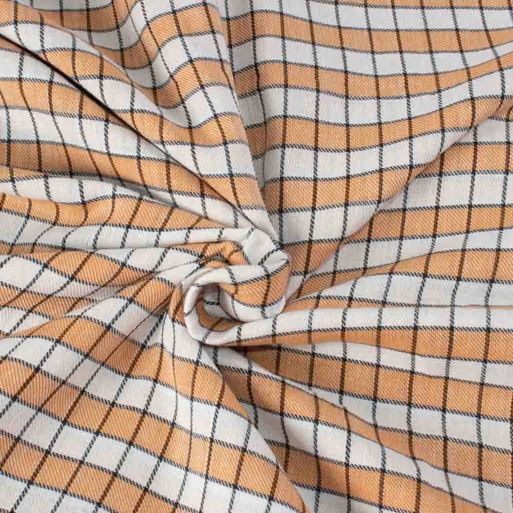 Check Twill Yellow White Black Pure Cotton 100 GSM Handwoven Fabric
