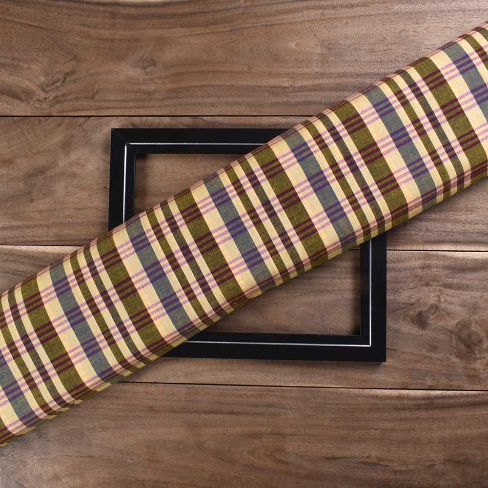 Check Multicolor Pure Cotton 82 GSM Handwoven Fabric