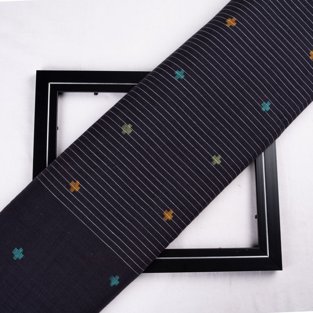 Geometric Black Jamdani Pure Cotton 55 GSM Fabric