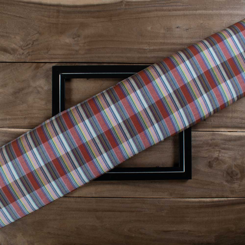 Multicolor Check Pure Cotton 80 GSM Handwoven Fabric 771