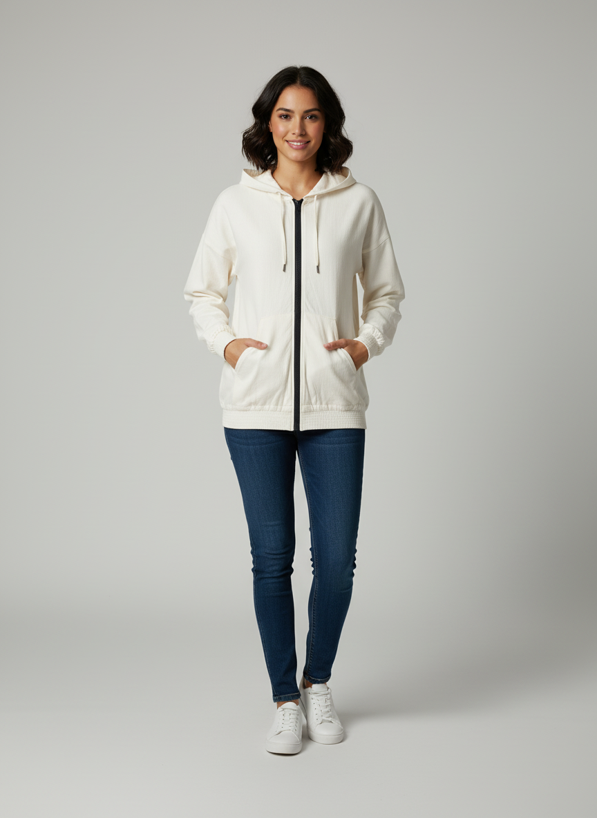 Oversized Hoodie  With Front Zipper- Elasticated Cuffs