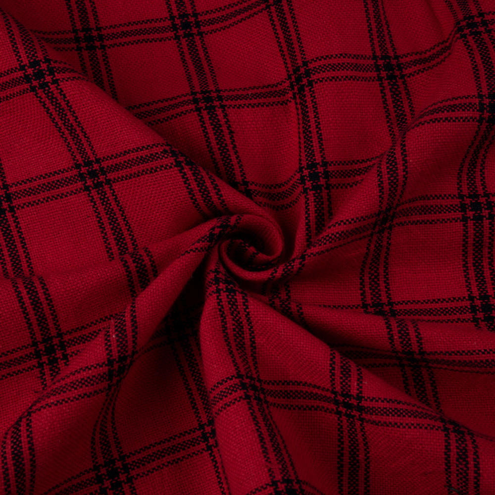 Check Red & Black Pure Cotton 146 GSM Handwoven Fabric