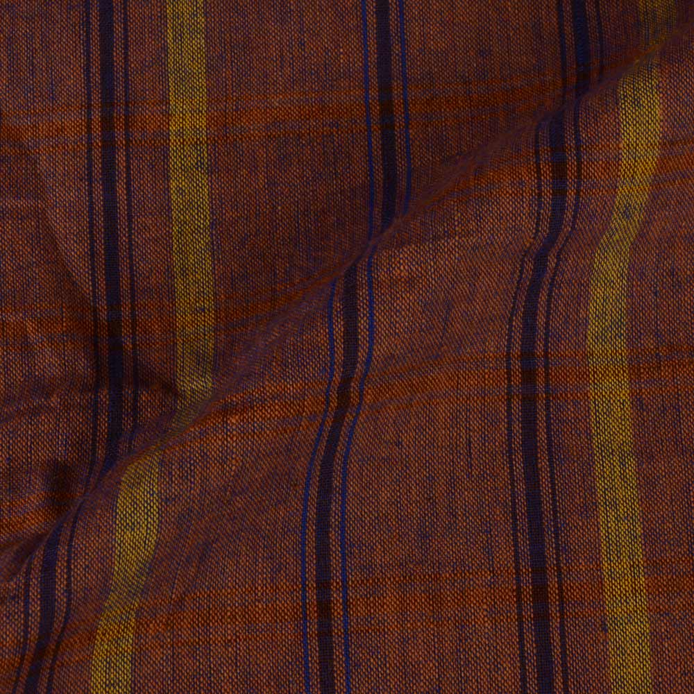 CHECK BROWN PURE COTTON 105 GSM HANDWOVEN FABRIC