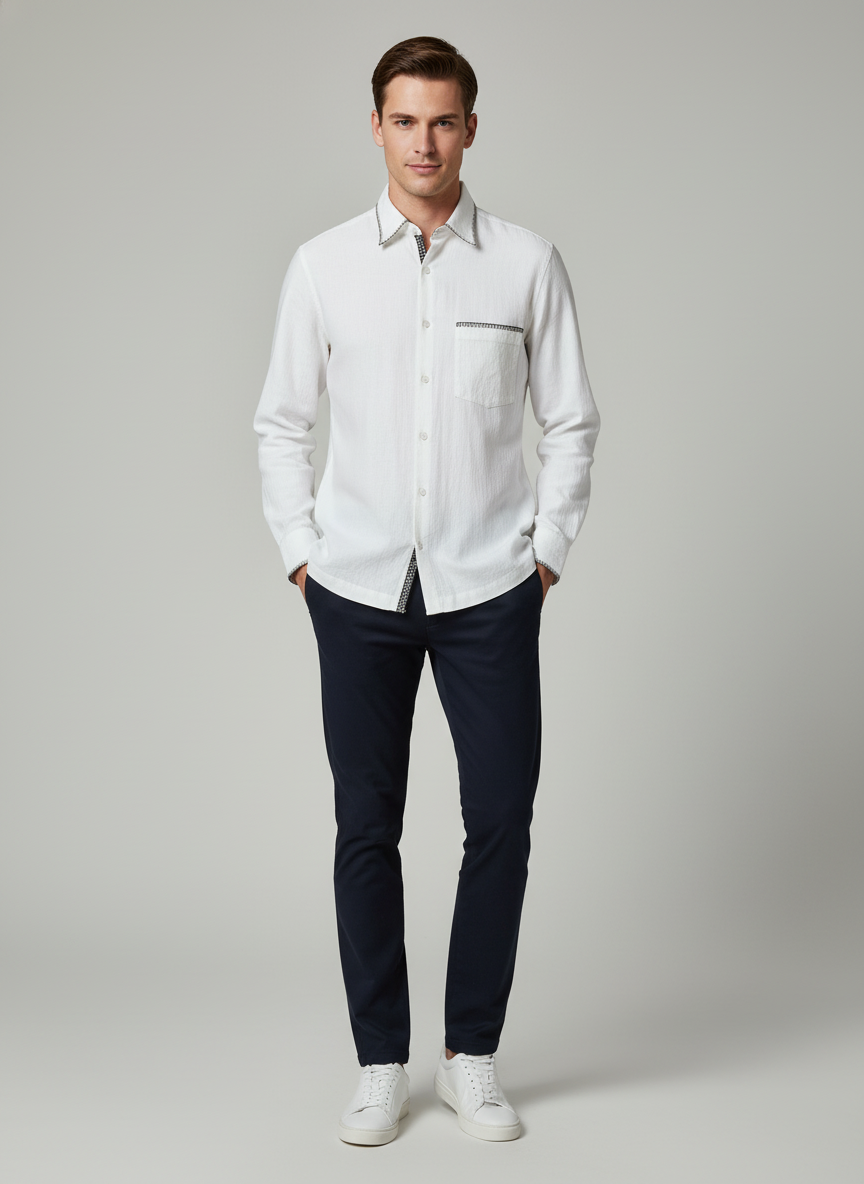 Buttonhole Stitched Embroidered Shirt