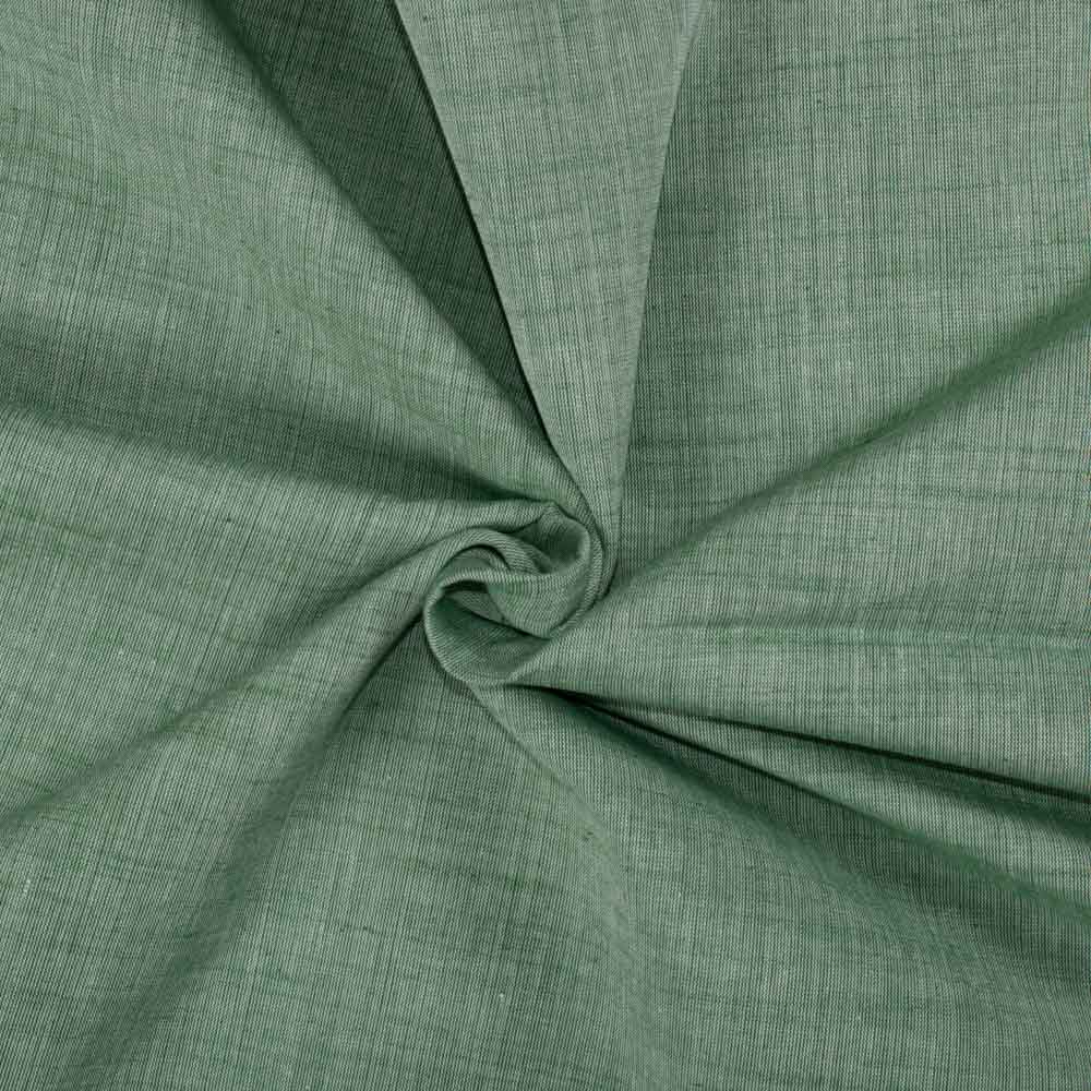 Chambray Green Pure Cotton Handwoven Fabric