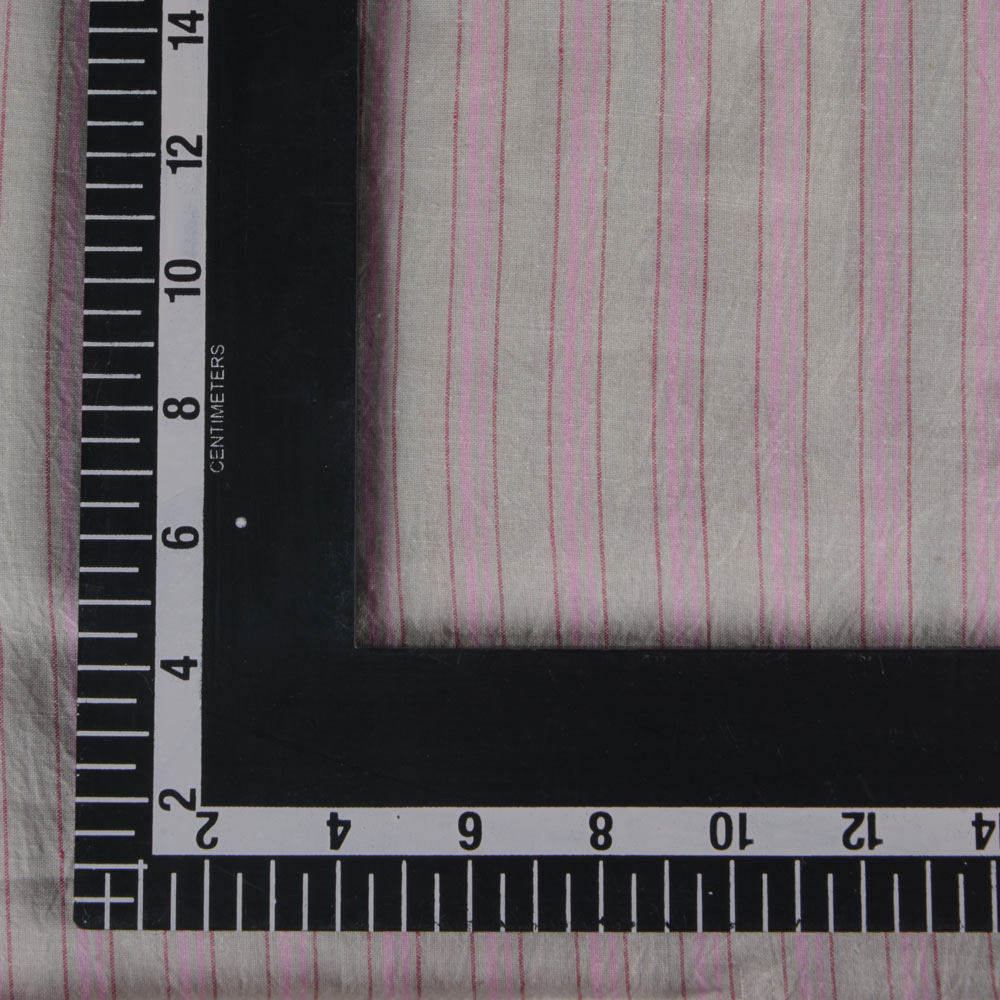 STRIPE PINK & OFF WHITE PURE COTTON 60 GSM HANDWOVEN FABRIC