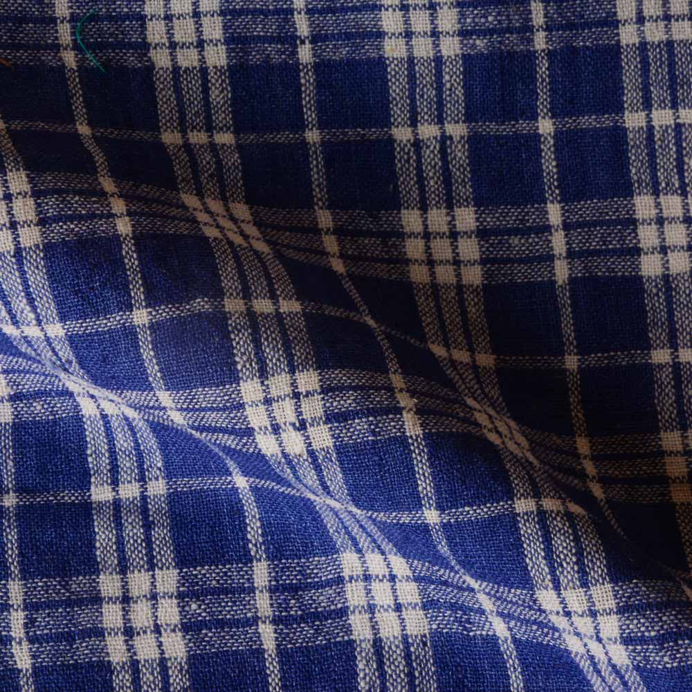 Check Blue & White Pure Cotton 105 GSM Handwoven Fabric H
