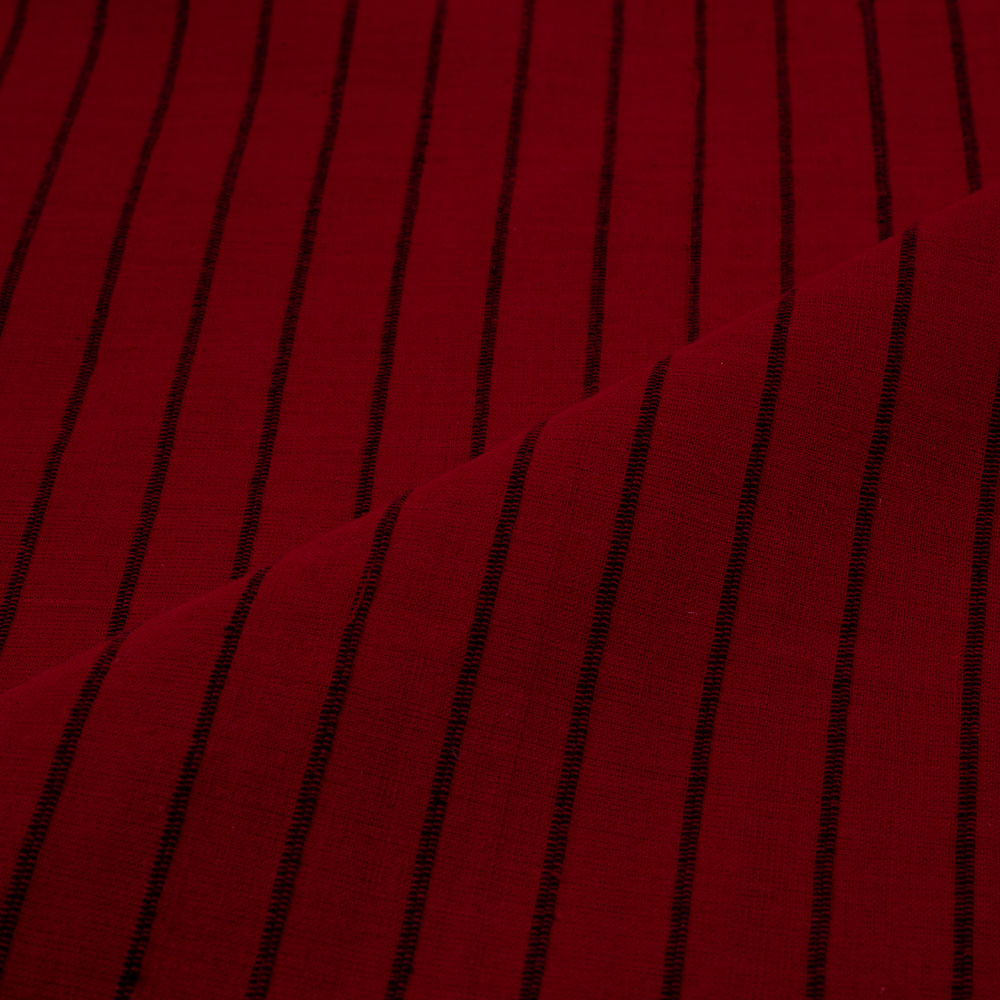 STRIPE DEEP RED PURE COTTON 131 GSM HANDWOVEN FABRIC