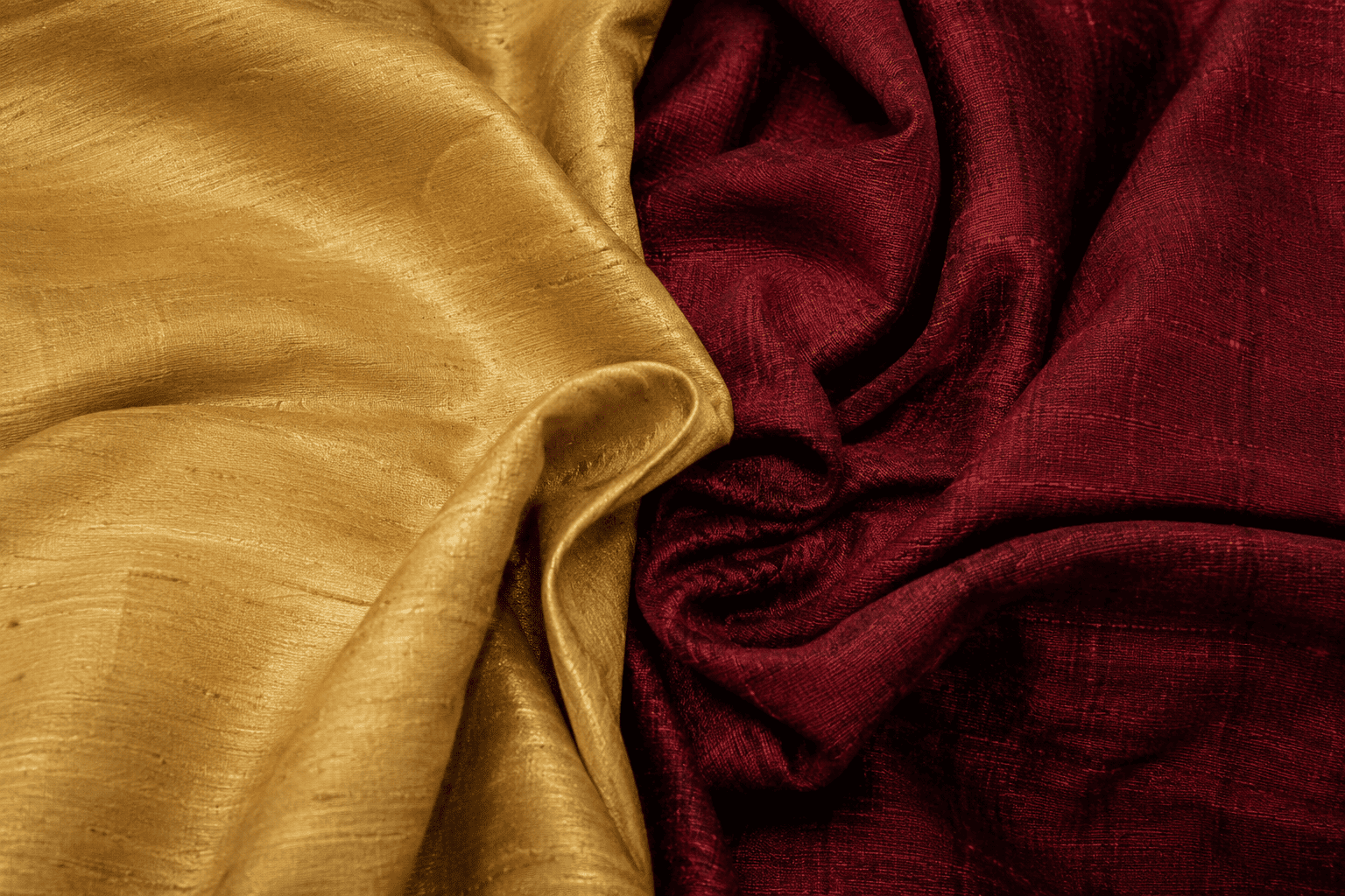 Close-up of handwoven Tussar Silk and Matka Silk fabrics showcasing their natural slub texture and rich artisanal weave.