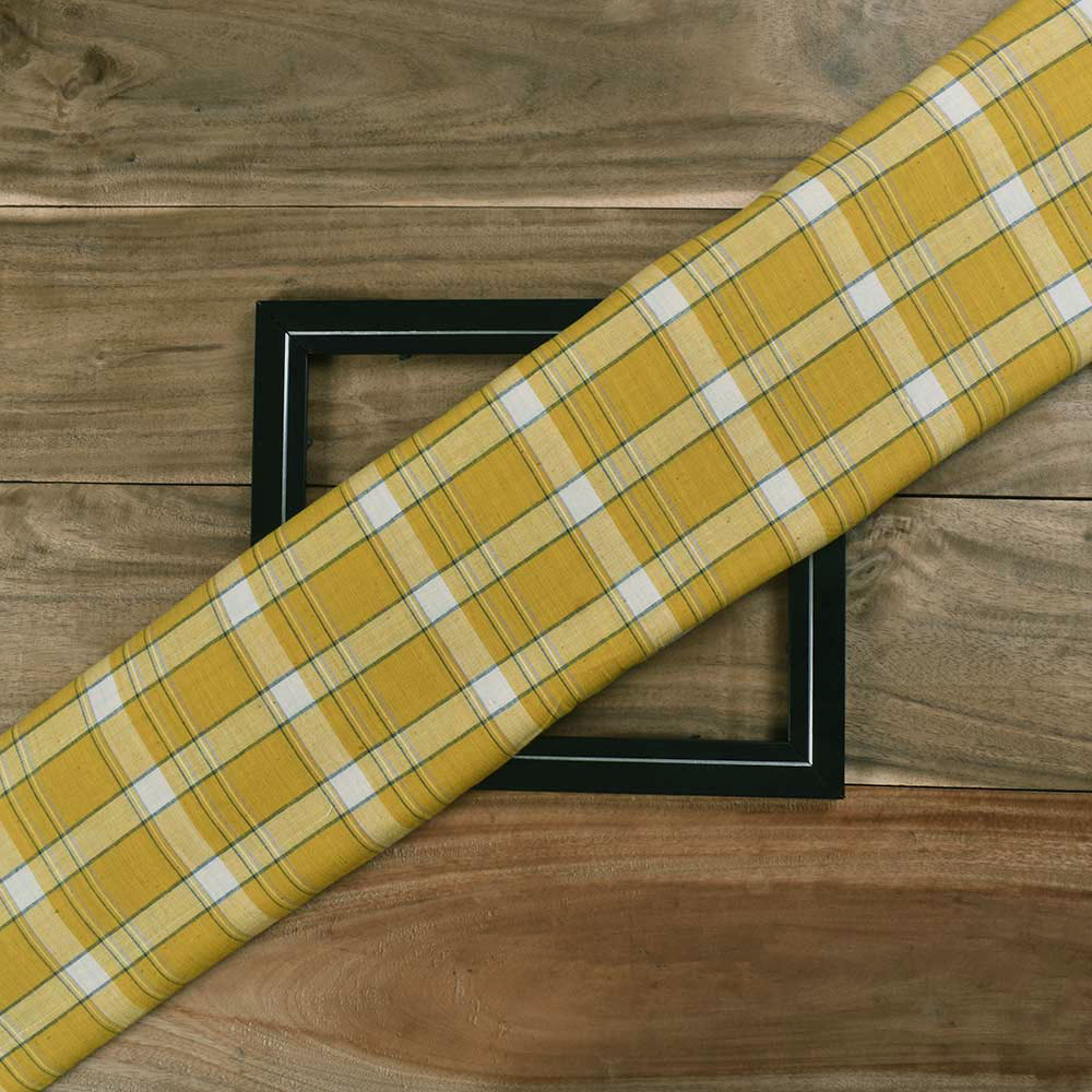 CHECK YELLOW PURE COTTON 93 GSM HANDWOVEN FABRIC 23