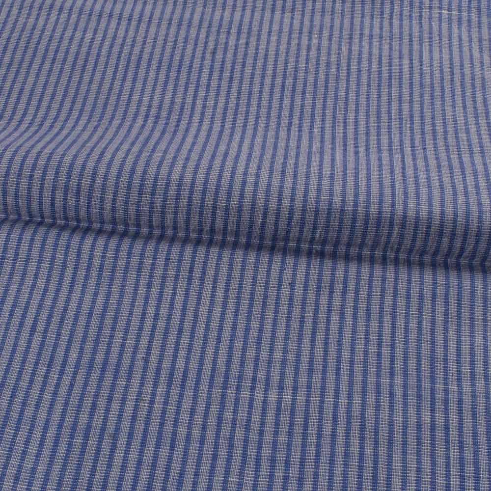STRIPE BLUE KHADI COTTON 121 GSM HANDWOVEN FABRIC ME9