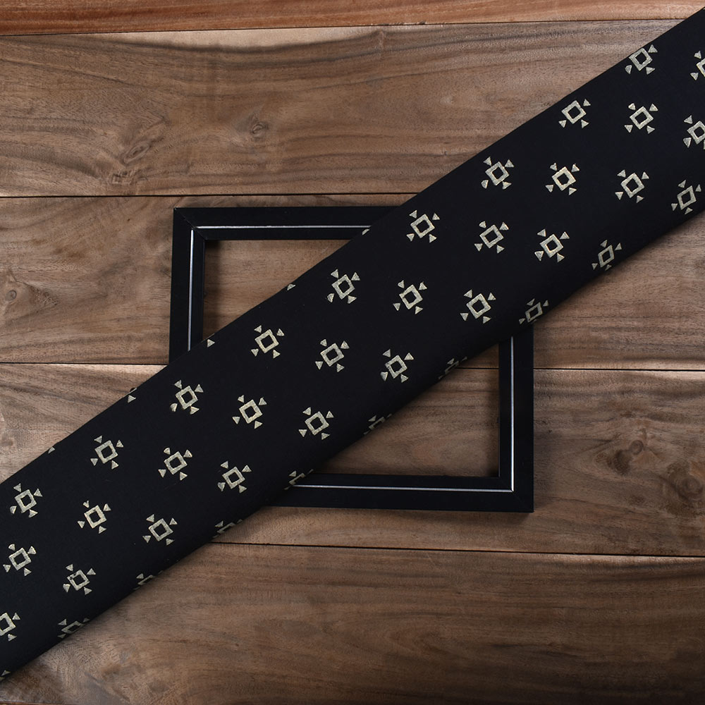 Abstract Black Block Printed Pure Cotton 65 GSM Handwoven Fabric