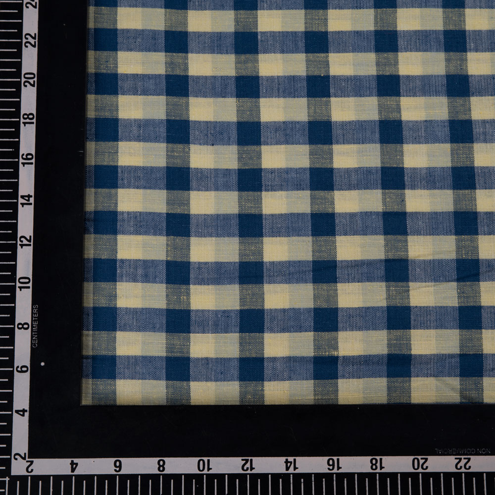 CHECK OFF WHITE & BLUE KHADI COTTON 105 GSM HANDWOVEN FABRIC