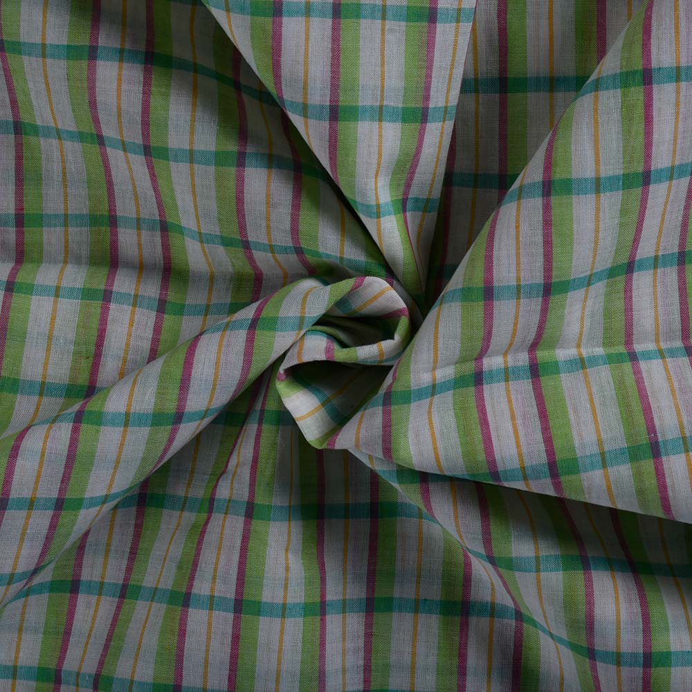 Check Multi Color Pure Cotton 60 GSM Handwoven Fabric 348
