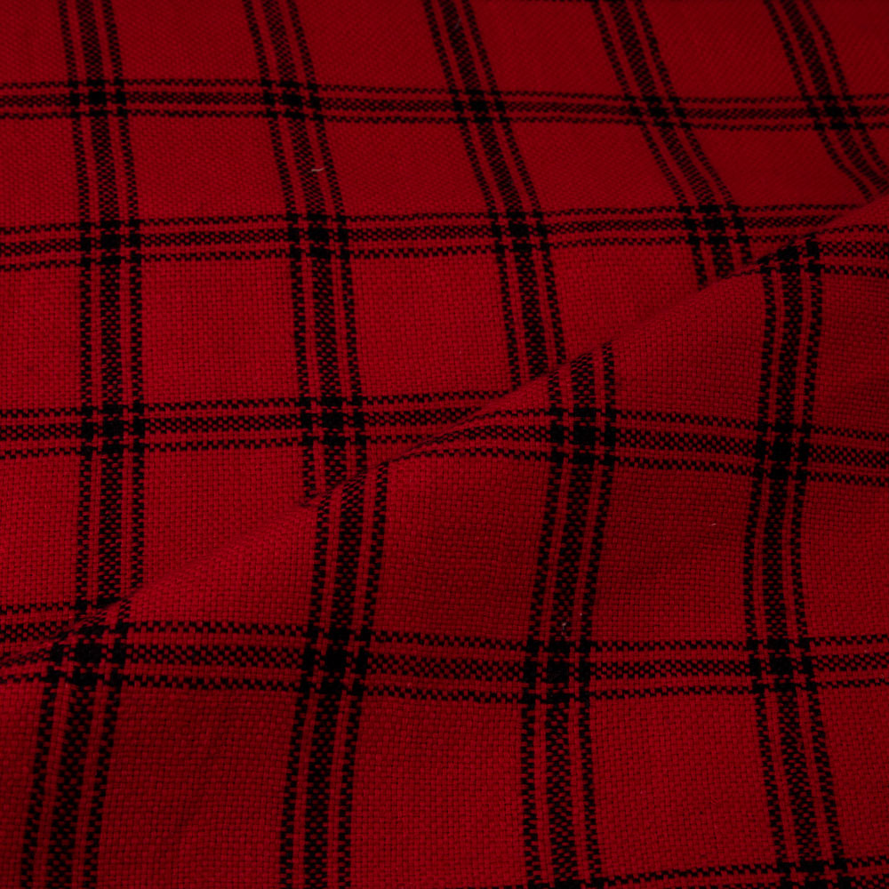 CHECK RED & BLACK PURE COTTON 146 GSM HANDWOVEN FABRIC
