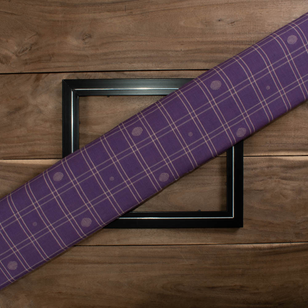 Purple Cream Cheak Jamdani Pure Cotton 65 GSM Handwoven Fabric 