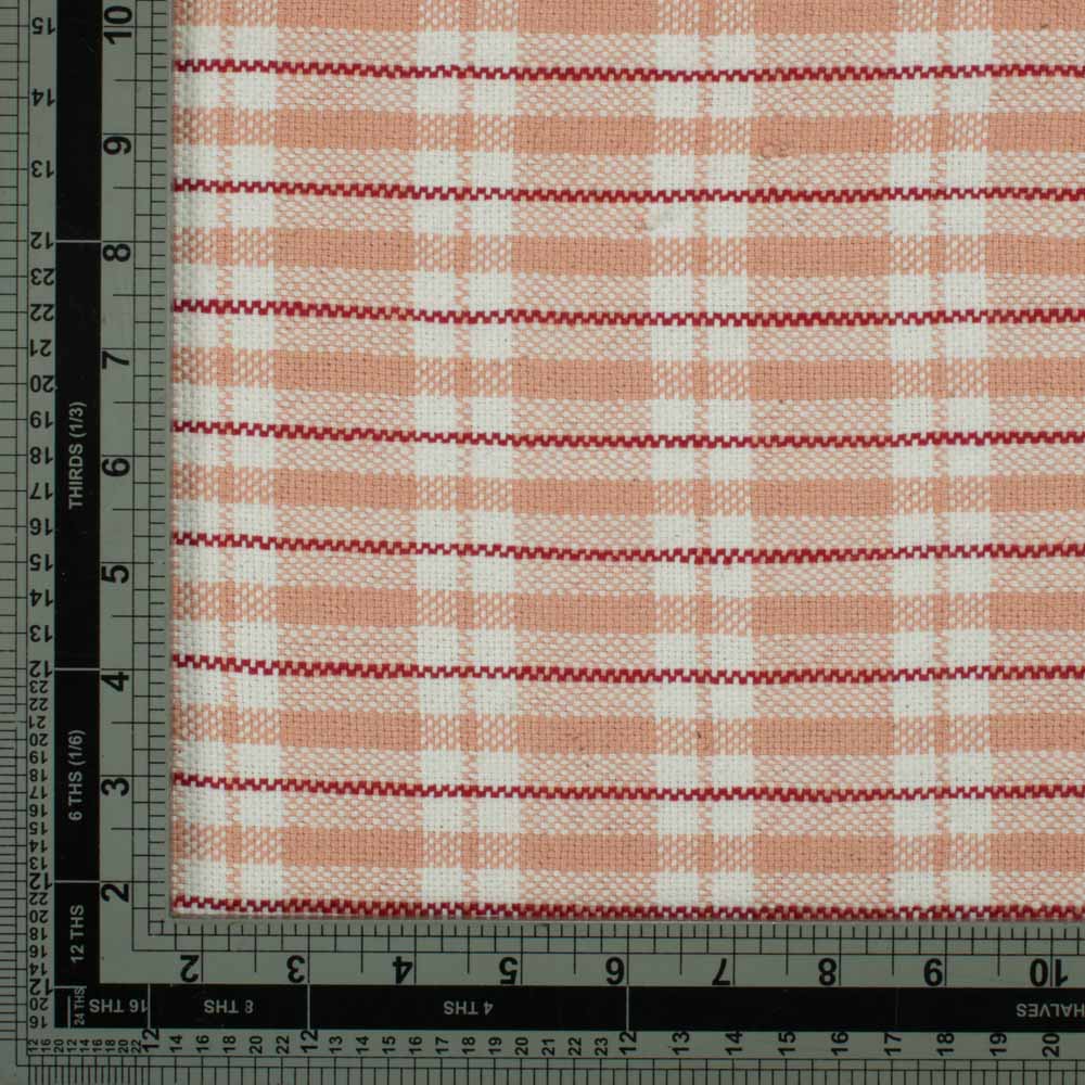 CHECK PINK PURE KHADI FABRIC - 152 GSM HANDSPUN & HANDWOVEN